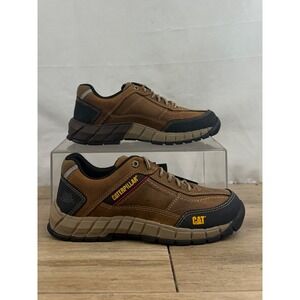 Caterpillar Men Work Shoes Brown Leather Lace Up Composite Toe Oxford Size 7